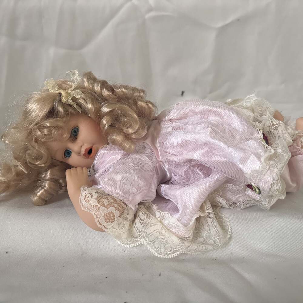 Heather 21 Inch Full Body Porcelain Blond Toddler Doll in Pink and White